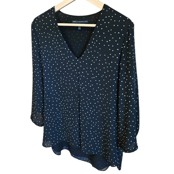 WHBM Black House White Market Polka Dot VNeck Blouse Black Women's Size 12 - Picture 2 of 9
